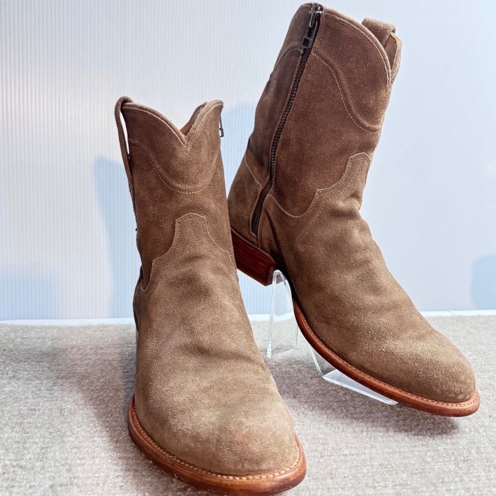 Tecovas The Shane Suede Cowboy Boots Mens 9.5D Brown Side Zip Western Coastal